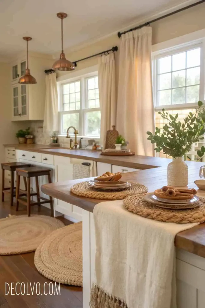 Add Soft Textiles and Fabric Accents with a Cozy Kitchen