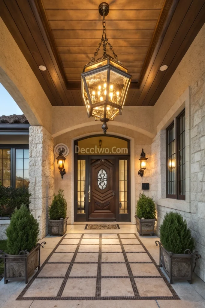 Add Statement Lighting Fixtures For A Dramatic Front Entrance 