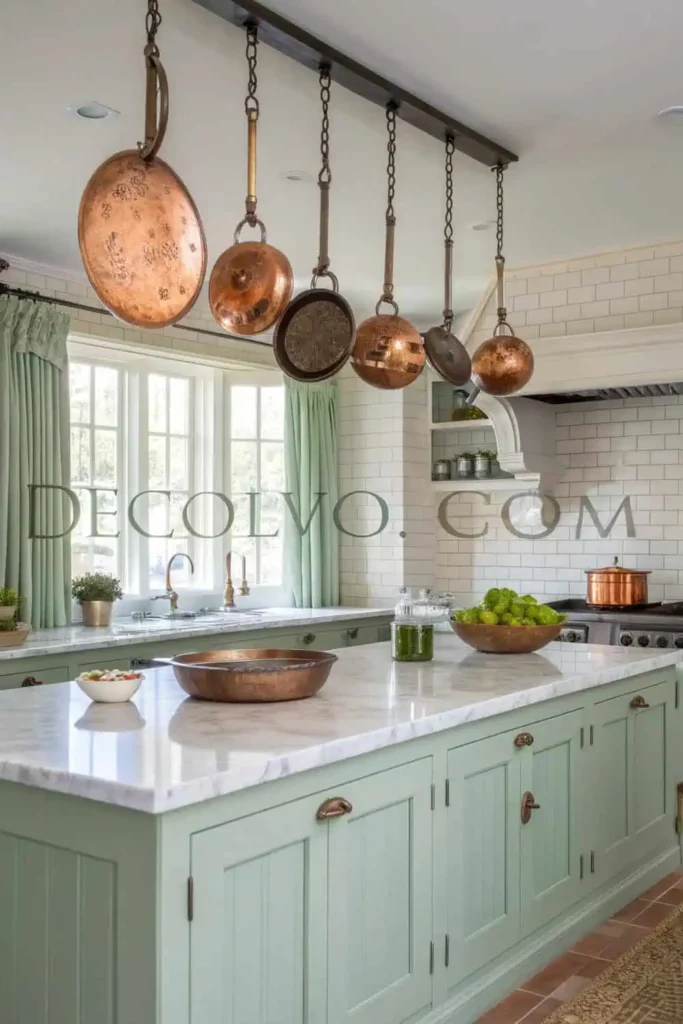 Decorate with vintage copper pots.