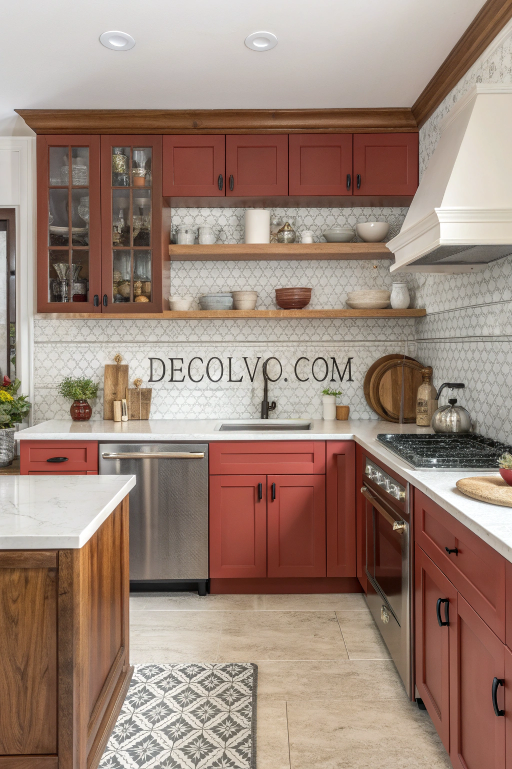 Backsplash in a balanced Red kitchen palette