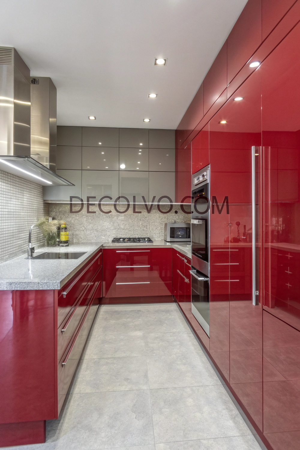 Glossy red  kitchen cabinets