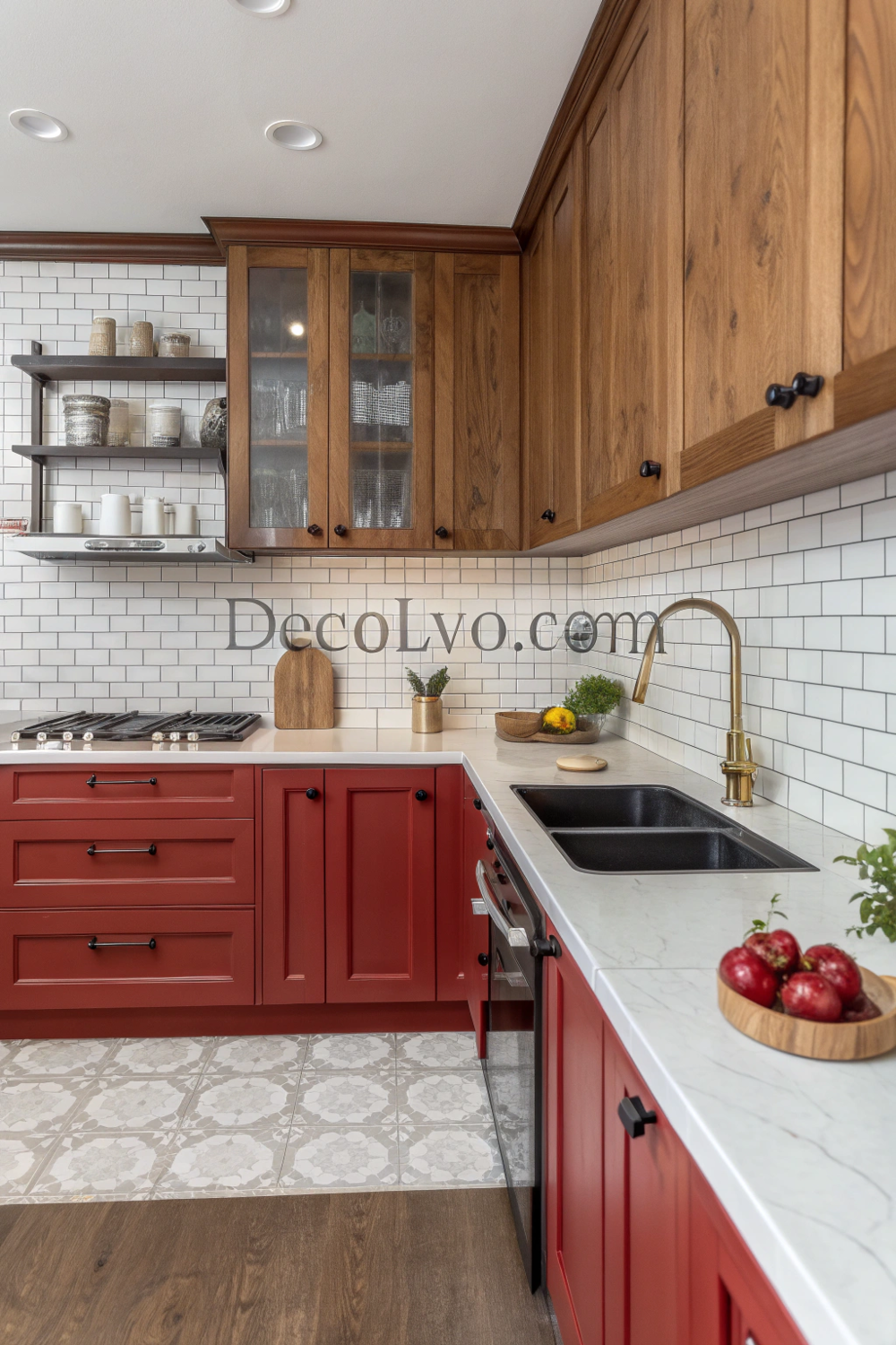 Bold red cabinets and accent