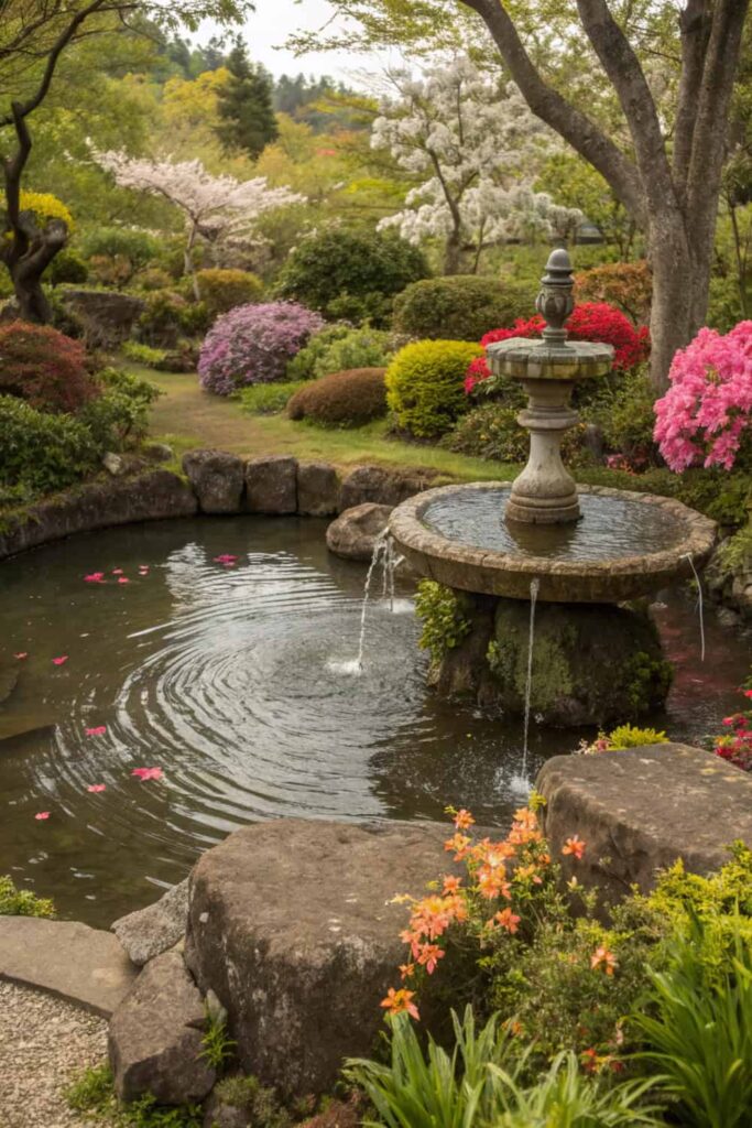 Elegant Backyard Pond with Water Fountain