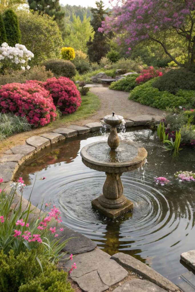 Garden Water Feature Surrounded by Greenery