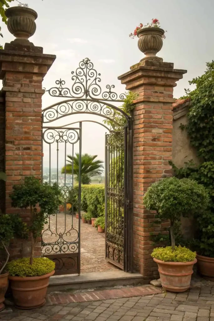 Wrought Iron Garden Gate with Solar Lanterns