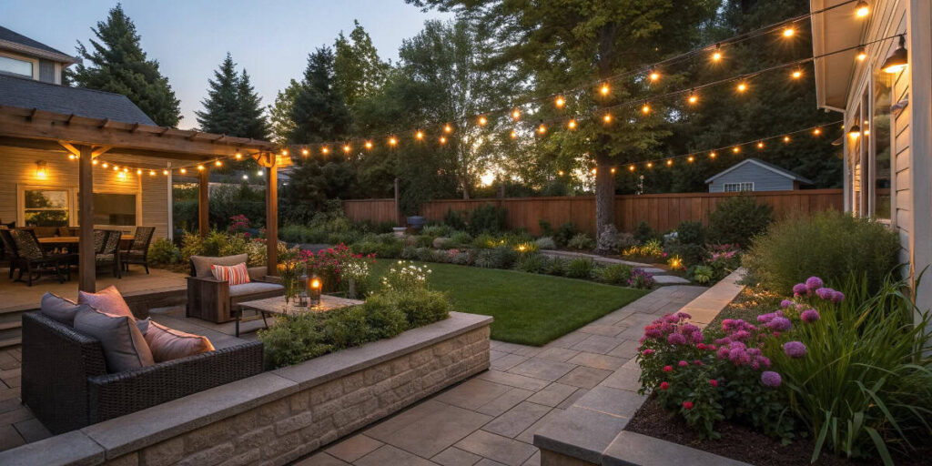 Cozy Outdoor Living Space with Patio and Greenery