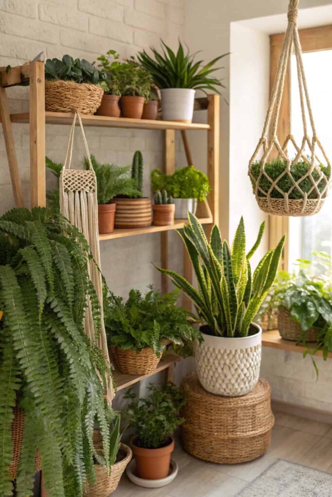 Boho Living Room With Lush Indoor Plants Bring Nature Inside