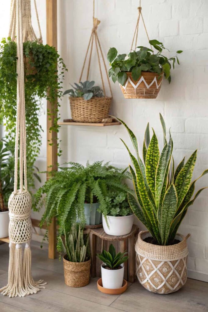 Boho Living Room With Greenery Enhances Texture & Freshness
