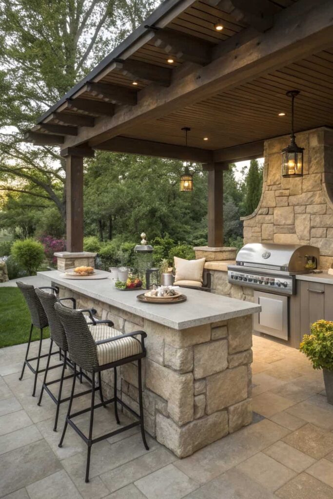 Modern Outdoor Cooking and Dining Area