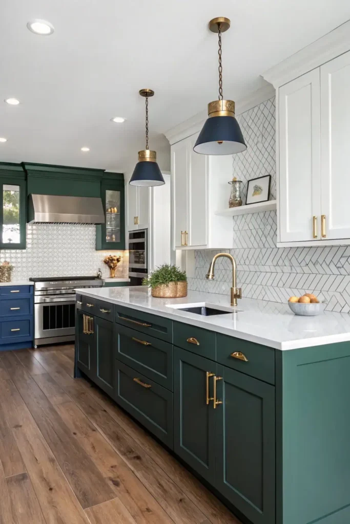 Classic Navy and Forest Green Kitchen Cabnet