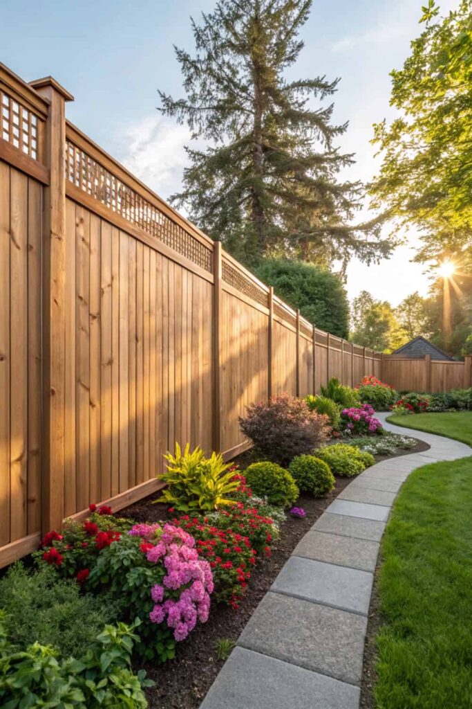 Natural Wooden Fence for Backyard Gardens