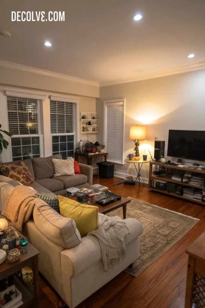Split-screen living room