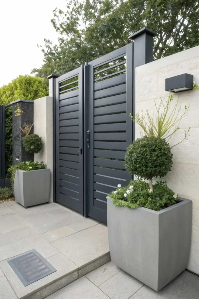  Modern Gray Composite Garden Gate with Horizontal Slats
