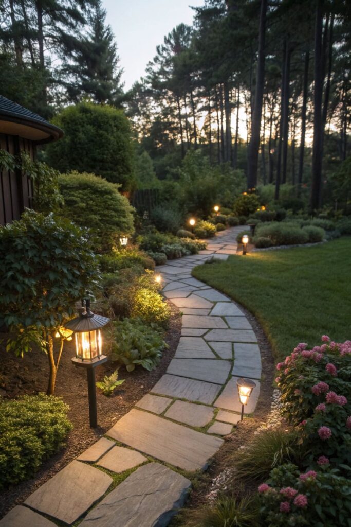 Stone Garden Pathway with Solar Lights