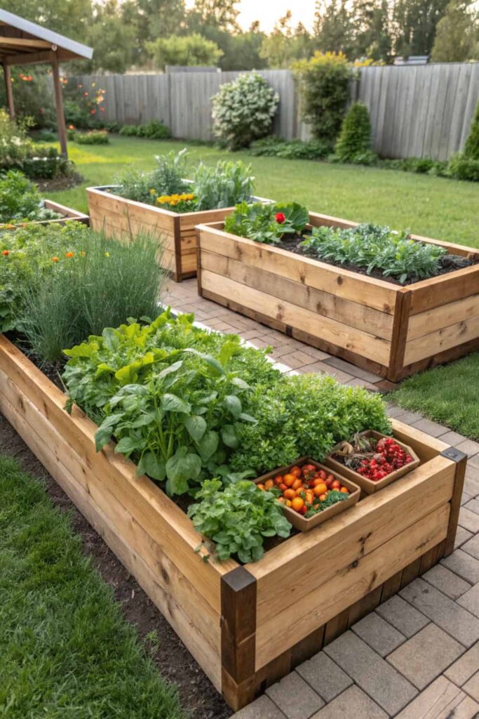 Backyard Raised Garden Bed with Fresh Vegetables