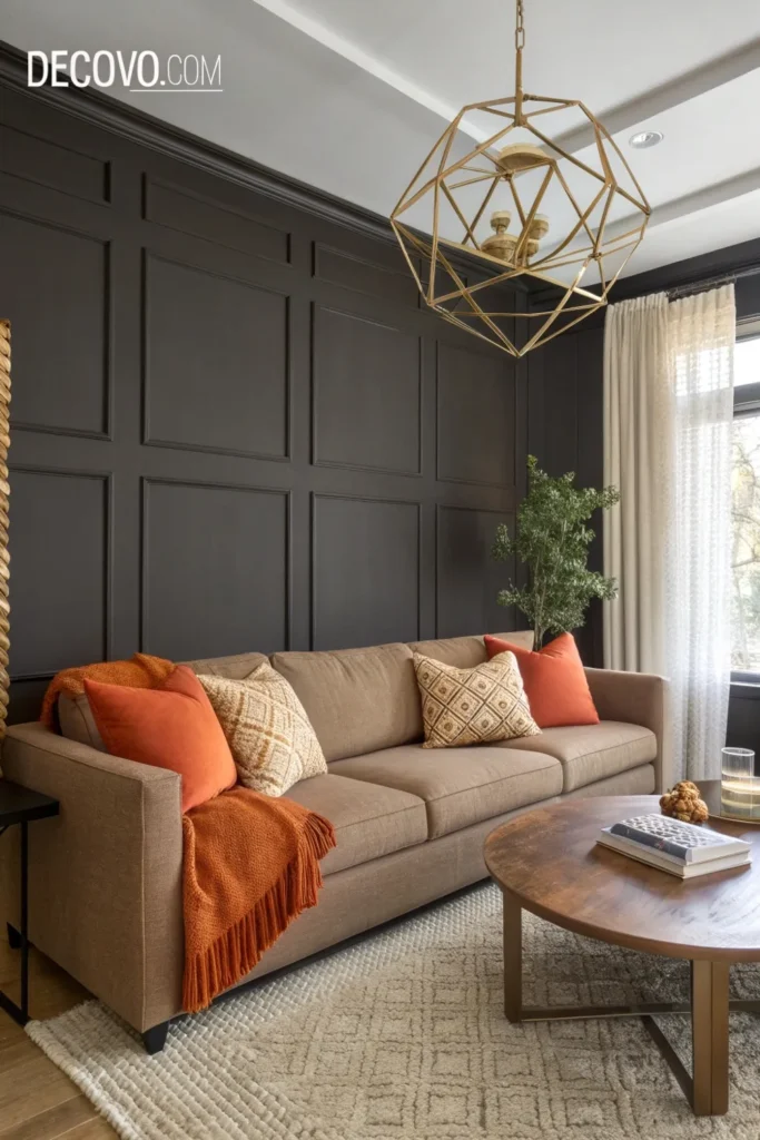 Living room with charcoal accent wall