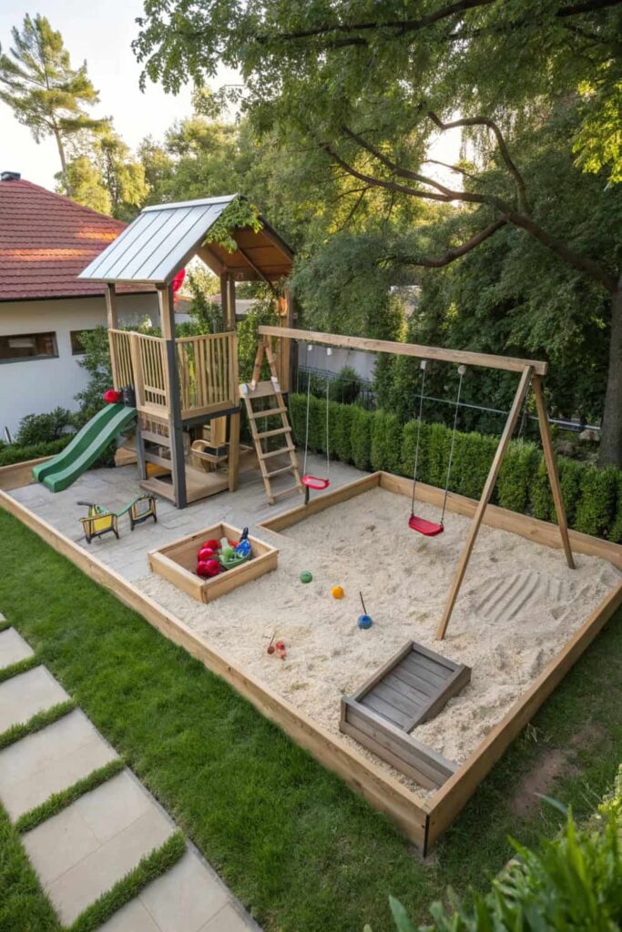 Backyard Play Area for Kids with Swing Set