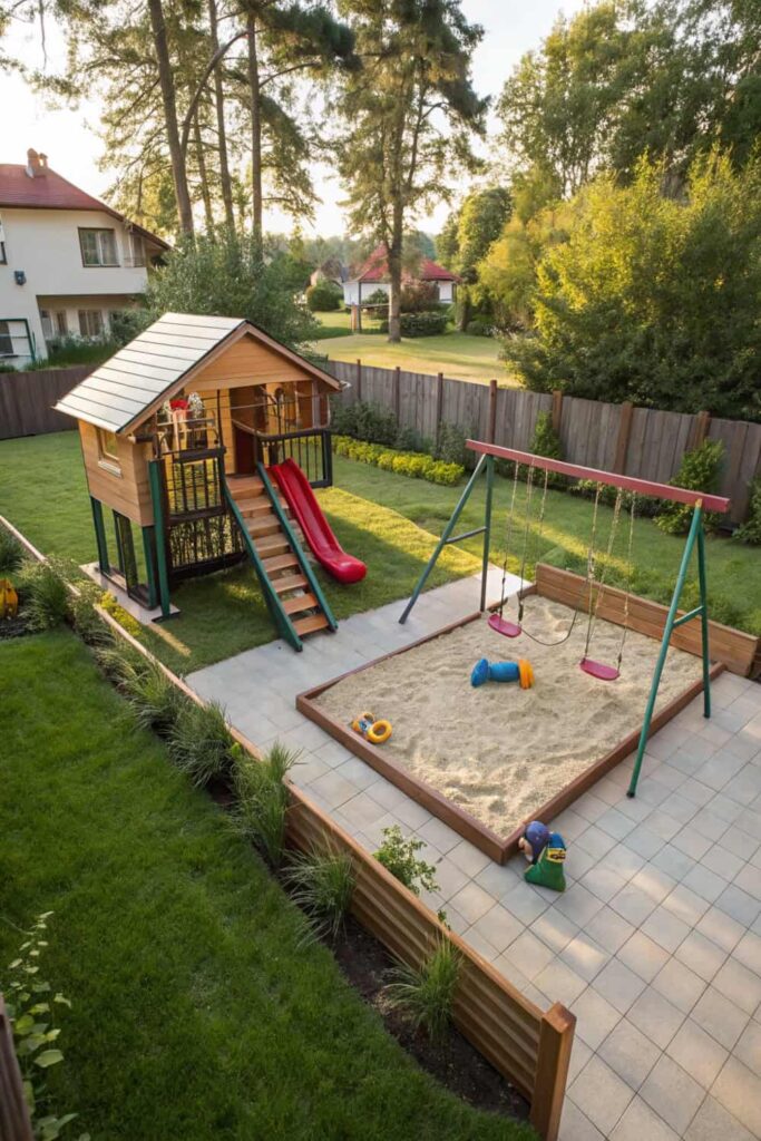 Outdoor Playground in a Landscaped Yard