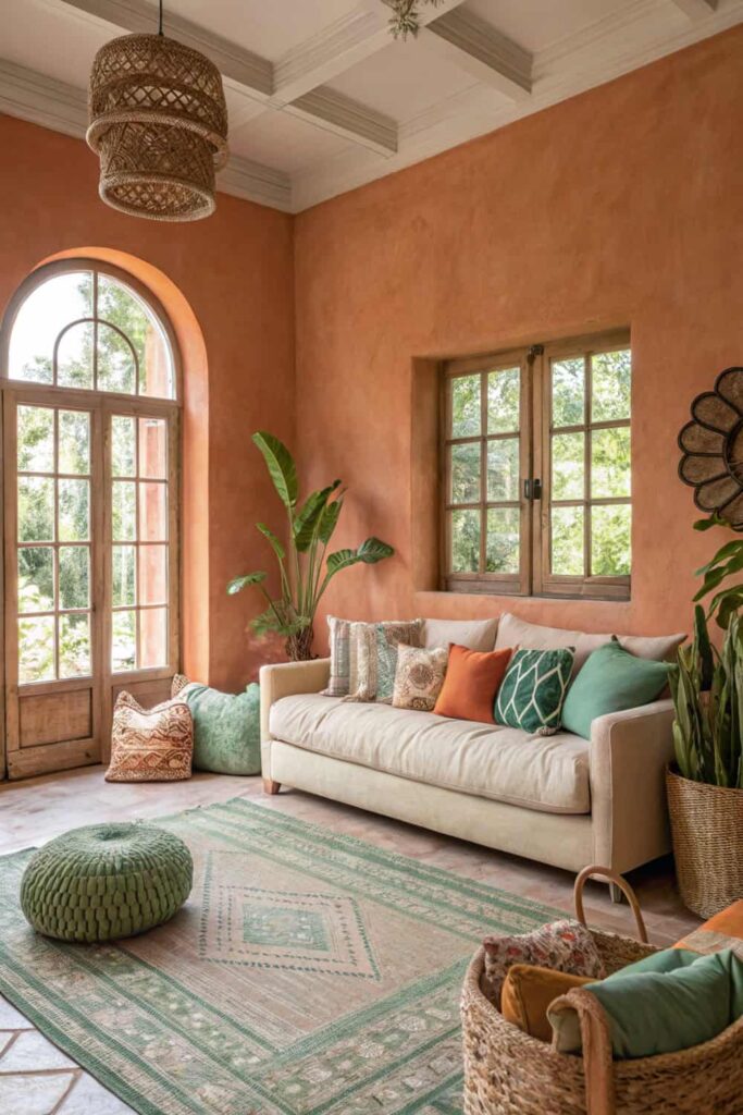Embrace Earthy Tones for a Calming Base Boho Living Room