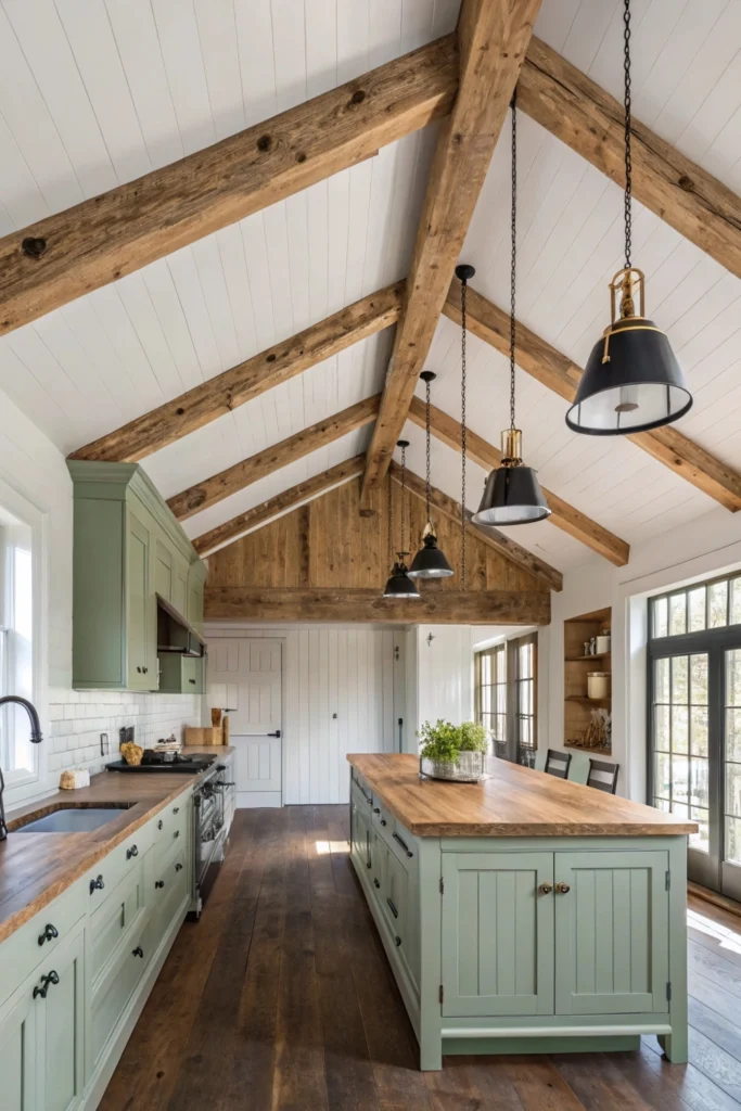 Farmhouse Kitchen Exposed Wood Beams 