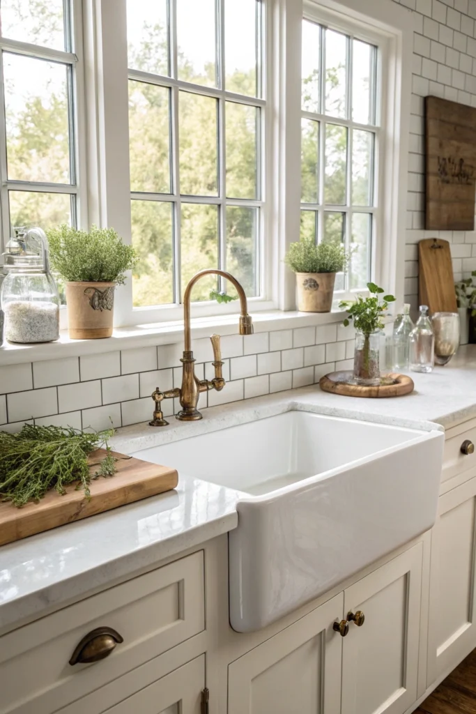 Vintage farmhouse kitchen with brass 