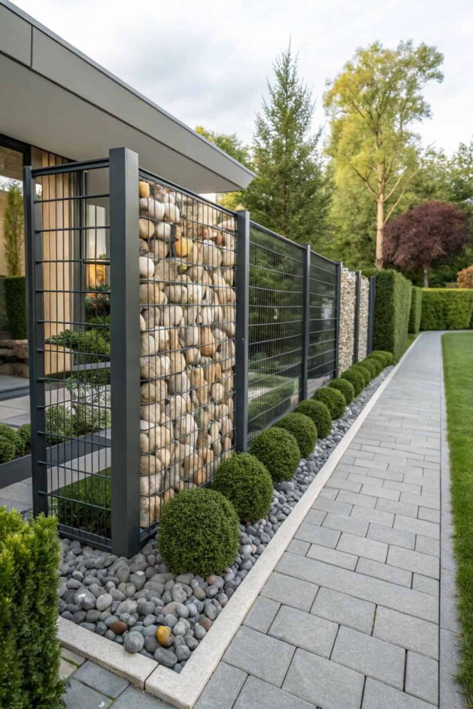 Modern Wire and Stone Fence Design