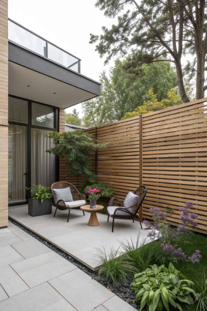 Minimalist Wooden Slat Fence for Gardens