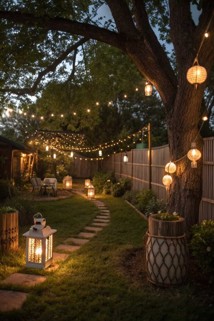 Outdoor Lighting Enhancing Backyard Landscaping