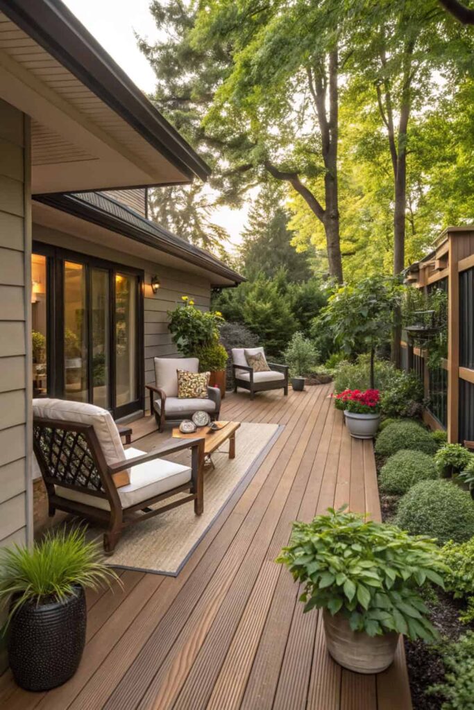Wooden Backyard Deck with Outdoor Furniture