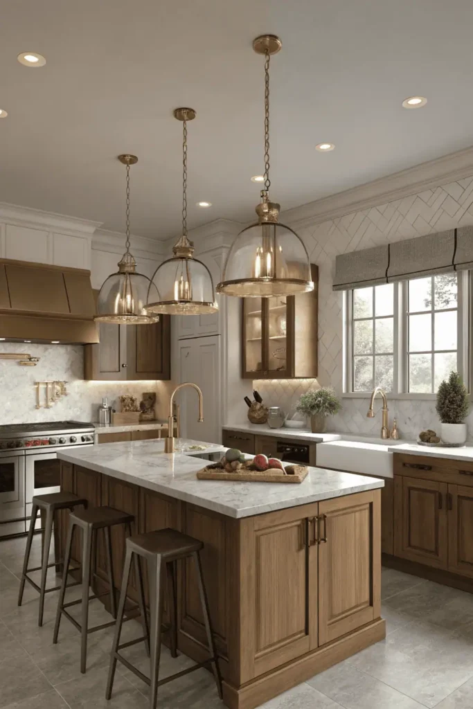 vintage  kitchen idea for a warm glow lighting