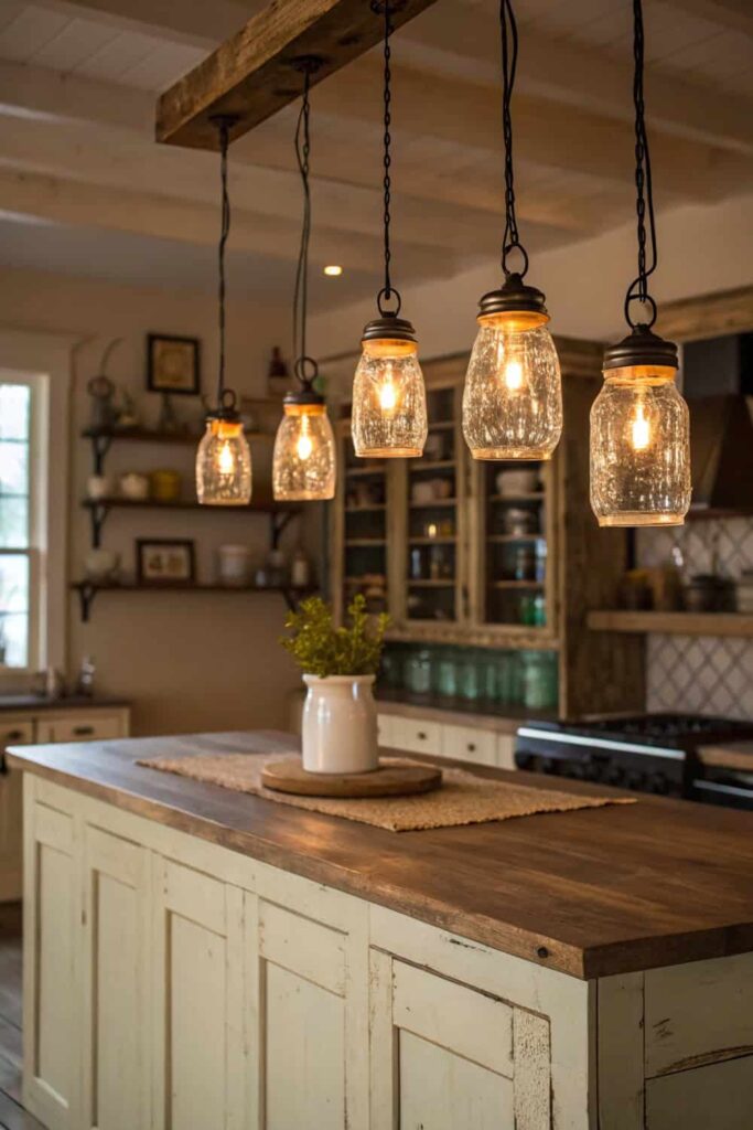 Mason Jar Lights for Rustic Kitchens
