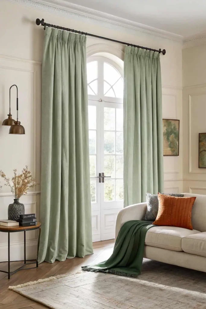 Sage green elegant living room curtains