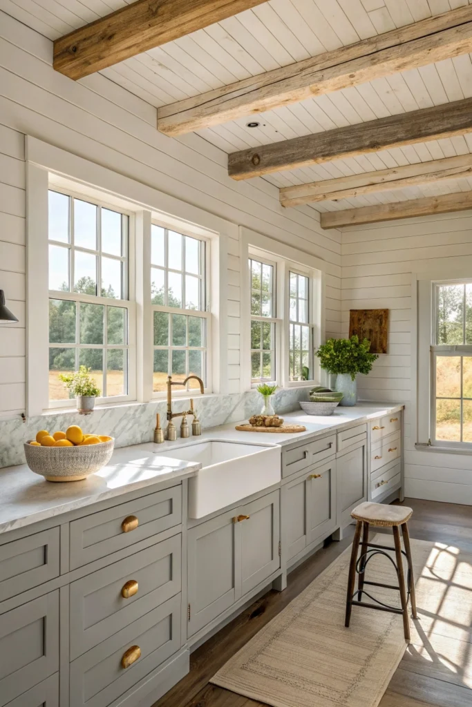 A sun drenched farmhouse kitchen