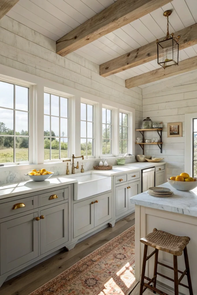 A vintage farmhouse kitchen features