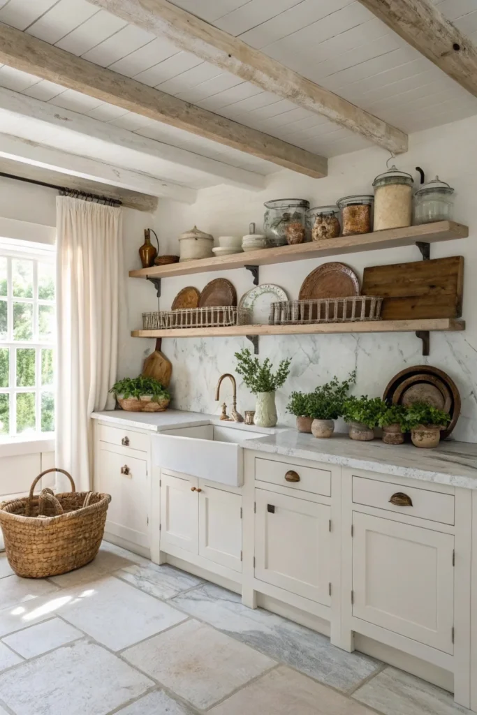 A pristine white farmhouse kitchen