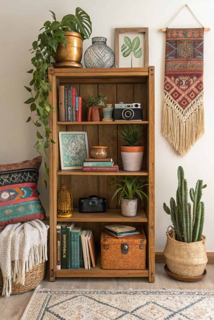 Boho Living Room With Personal Collections Add a Lived-In Feel