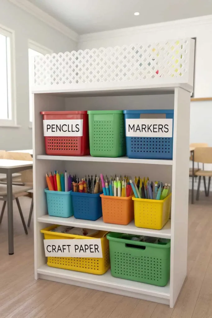 Classroom Decor with Organized Supply Stations