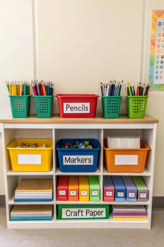 Neat and Functional Organization Stations in Classroom Deco