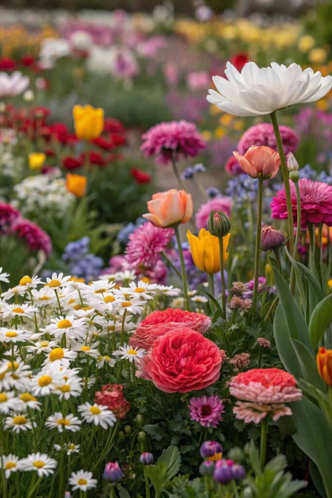 Backyard Flower Bed with Seasonal Blooms