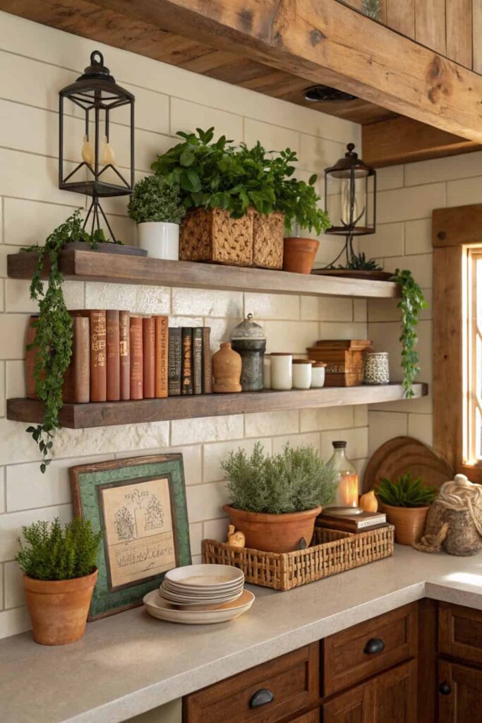 Floating Shelves for Rustic Kitchen Decor