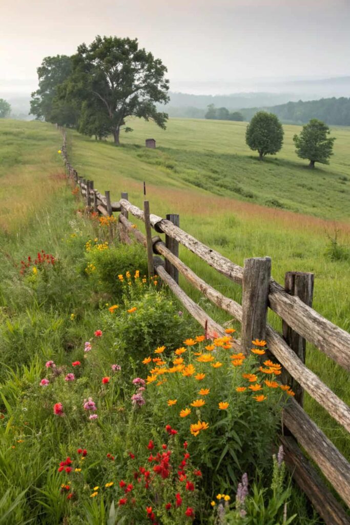 Wooden Rail Fence for Natural Gardens