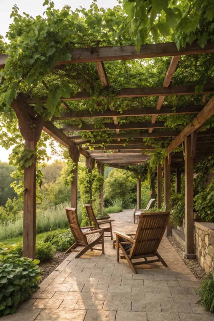 Wooden Pergola with Green Vines