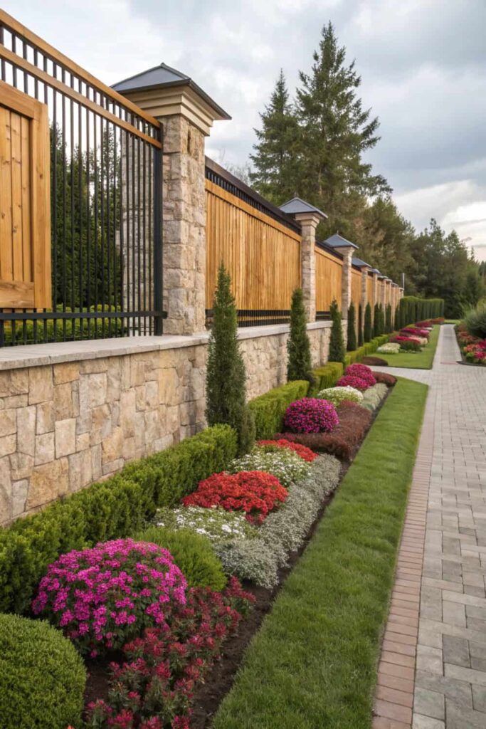 Rustic Stone and Wood Fence Design