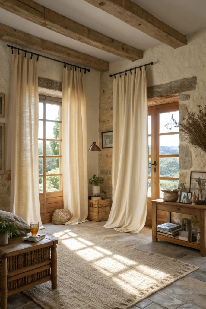 Neutral Drapes for Warm Rustic Style