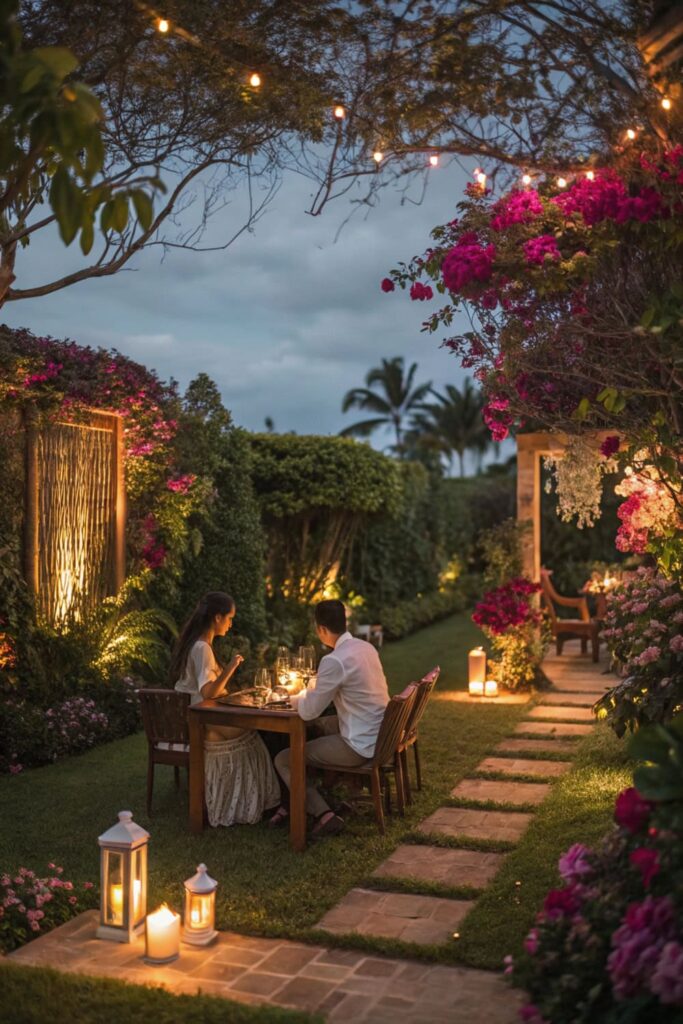 Enjoying Outdoor Dining in a Landscaped Backyard