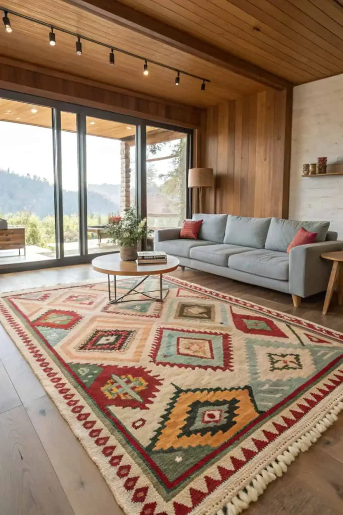 Vibrant Turkish Kilim Rug Enhancing Ethnic Home Decor