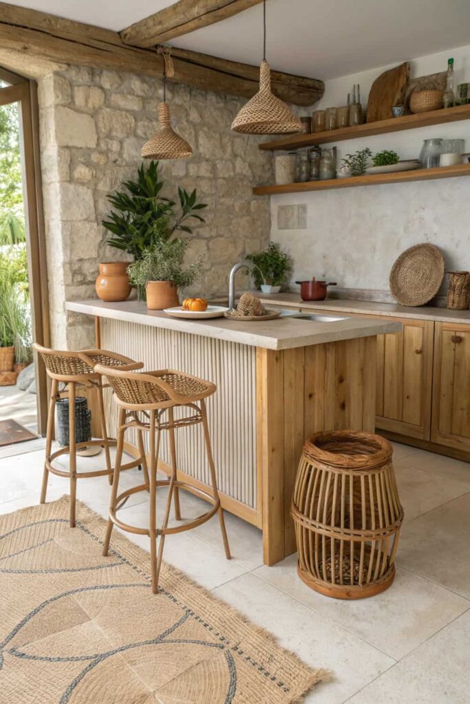 Warmth Through Wood, Rattan & Stone