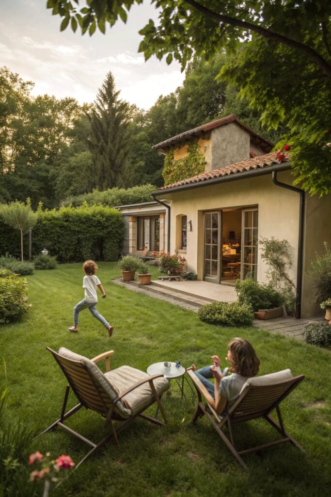 Family Enjoying a Well-Landscaped Backyard
