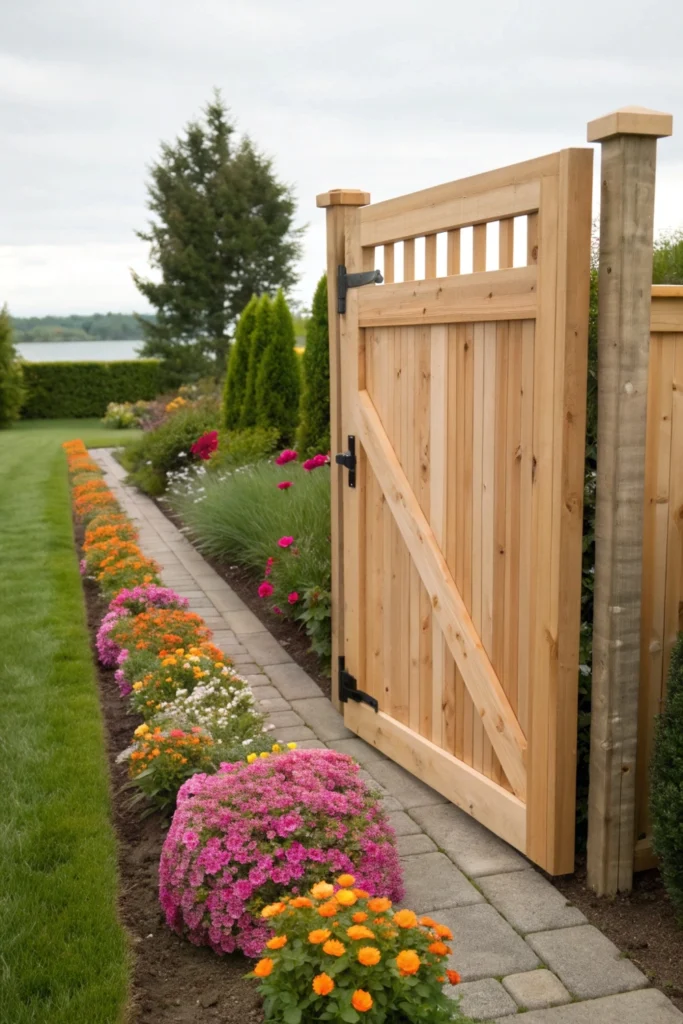 Cedar Garden Gate with Floral Border