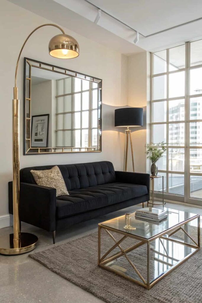 Metallic Accents for Black Couch